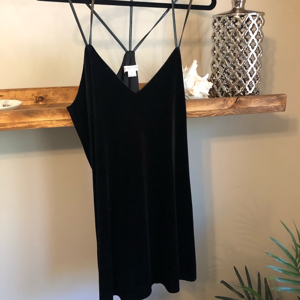 Black velvet dress w/ leather straps